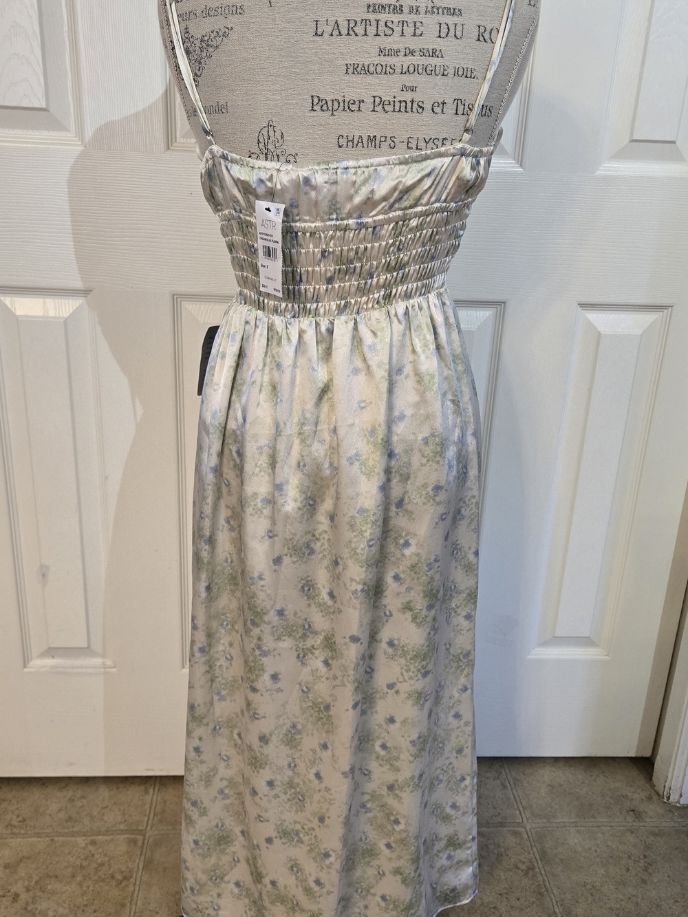 Astr Smocked Floral Maxi Dress in White, Light Blue & Light Green - Picture 4 of 6